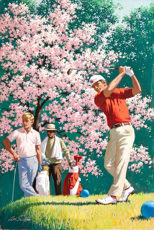 {{ product_title }} Fine Art Print | {{ product_vendor }} Jakero77 Arthur Sarnoff - Springtime on the Tee, Golf (1977) Signed - 17" x 22" Art Print Art Print  Jakero77