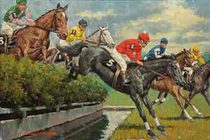 {{ product_title }} Fine Art Print | {{ product_vendor }} Jakero77 Arthur Sarnoff - Steeple Chase Horse Racing 1980s Signed - 17" x 22" Art Print Art Print  Jakero77