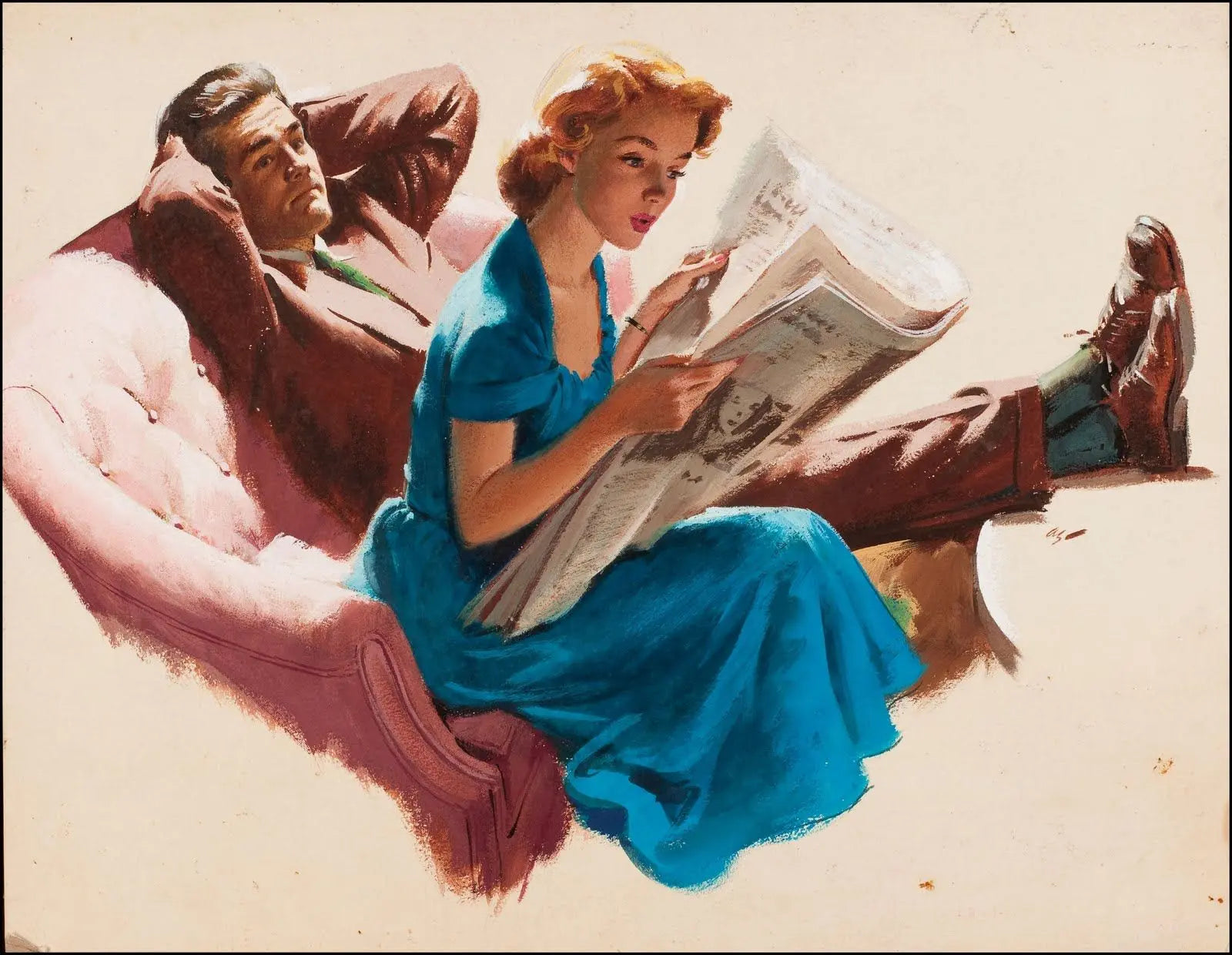 {{ product_title }} Fine Art Print | {{ product_vendor }} Jakero77 Arthur Sarnoff - Story Illustration 1950s Couple - 17" x 22" Fine Art Print Art Print  Jakero77