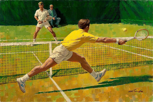 {{ product_title }} Fine Art Print | {{ product_vendor }} Jakero77 Arthur Sarnoff - Stretching Out, Tennis Match 1960s Signed - 17" x 22" Art Print Art Print  Jakero77