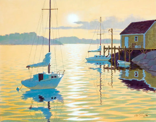 {{ product_title }} Fine Art Print | {{ product_vendor }} Jakero77 Arthur Sarnoff - Sunset on the Harbor 1950s Signed - 17" x 22" Fine Art Print Art Print  Jakero77