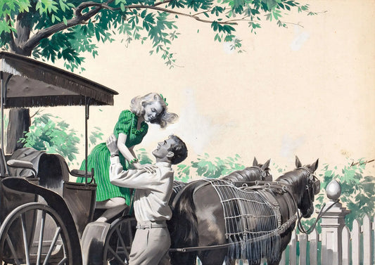 {{ product_title }} Fine Art Print | {{ product_vendor }} Jakero77 Arthur Sarnoff - Thanks for the Buggy Ride 1950s Signed - 17"x22" Fine Art Print Art Print  Jakero77