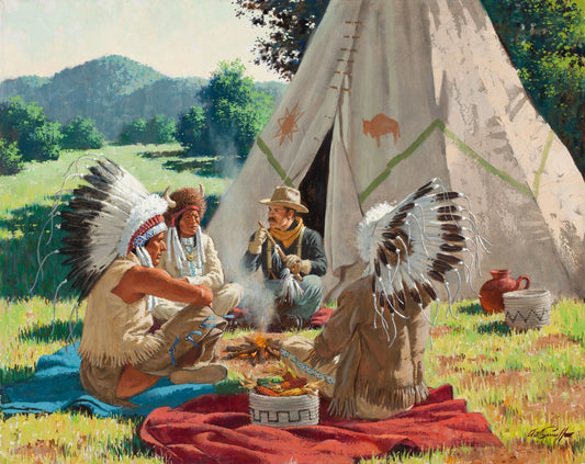 {{ product_title }} Fine Art Print | {{ product_vendor }} Jakero77 Arthur Sarnoff - The Peace Pipe (1950s) Signed - 17" x 22" Fine Art Print Art Print  Jakero77