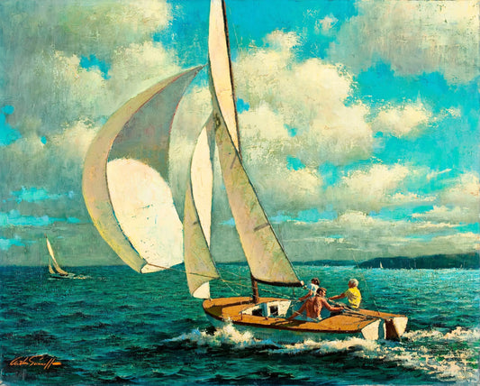 {{ product_title }} Fine Art Print | {{ product_vendor }} Jakero77 Arthur Sarnoff - Threshing Along Sailing 1960s Signed - 17" x 22" Fine Art Print Art Print  Jakero77