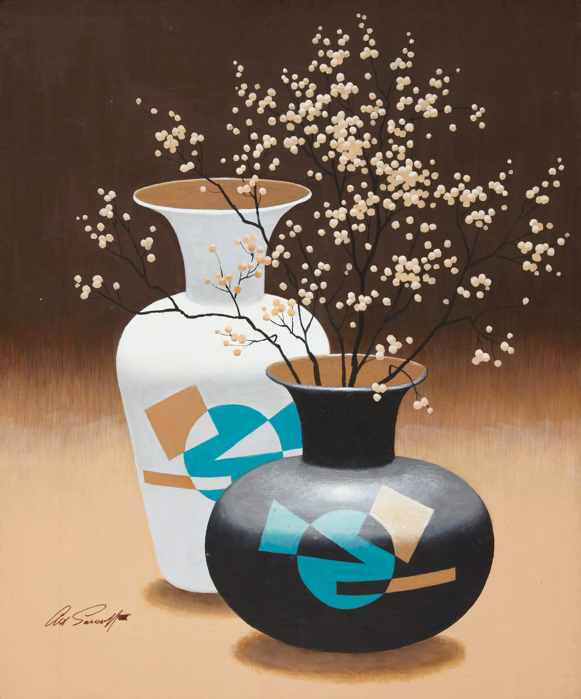 {{ product_title }} Fine Art Print | {{ product_vendor }} Jakero77 Arthur Sarnoff - Two Flower Vases 1960s Signed - 17" x 22" Fine Art Print Art Print  Jakero77