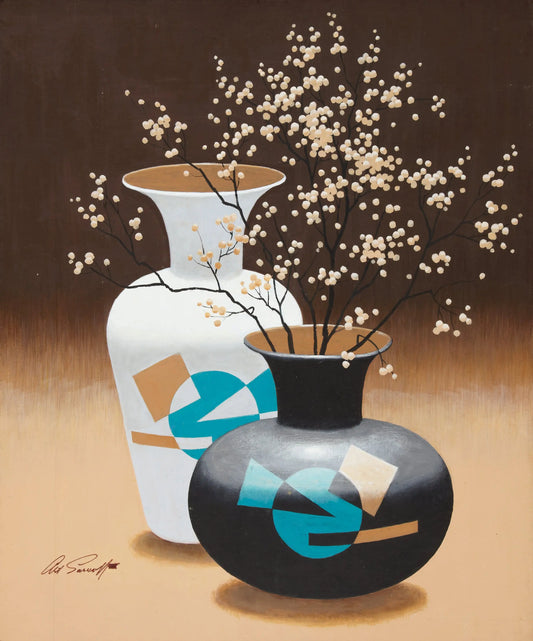 {{ product_title }} Fine Art Print | {{ product_vendor }} Jakero77 Arthur Sarnoff - Two Flower Vases 1960s Signed - 17" x 22" Fine Art Print Art Print  Jakero77