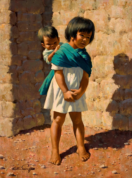 {{ product_title }} Fine Art Print | {{ product_vendor }} Jakero77 Arthur Sarnoff - Young Girl Carrying the Baby 1940s Signed - 17" x 22" Art Print Art Print  Jakero77