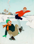 {{ product_title }} Fine Art Print | {{ product_vendor }} Jakero77 Arthur Saron Sarnoff - Ice Skating Mishap 1950s - 17" x 22" Fine Art Print Art Print  Jakero77