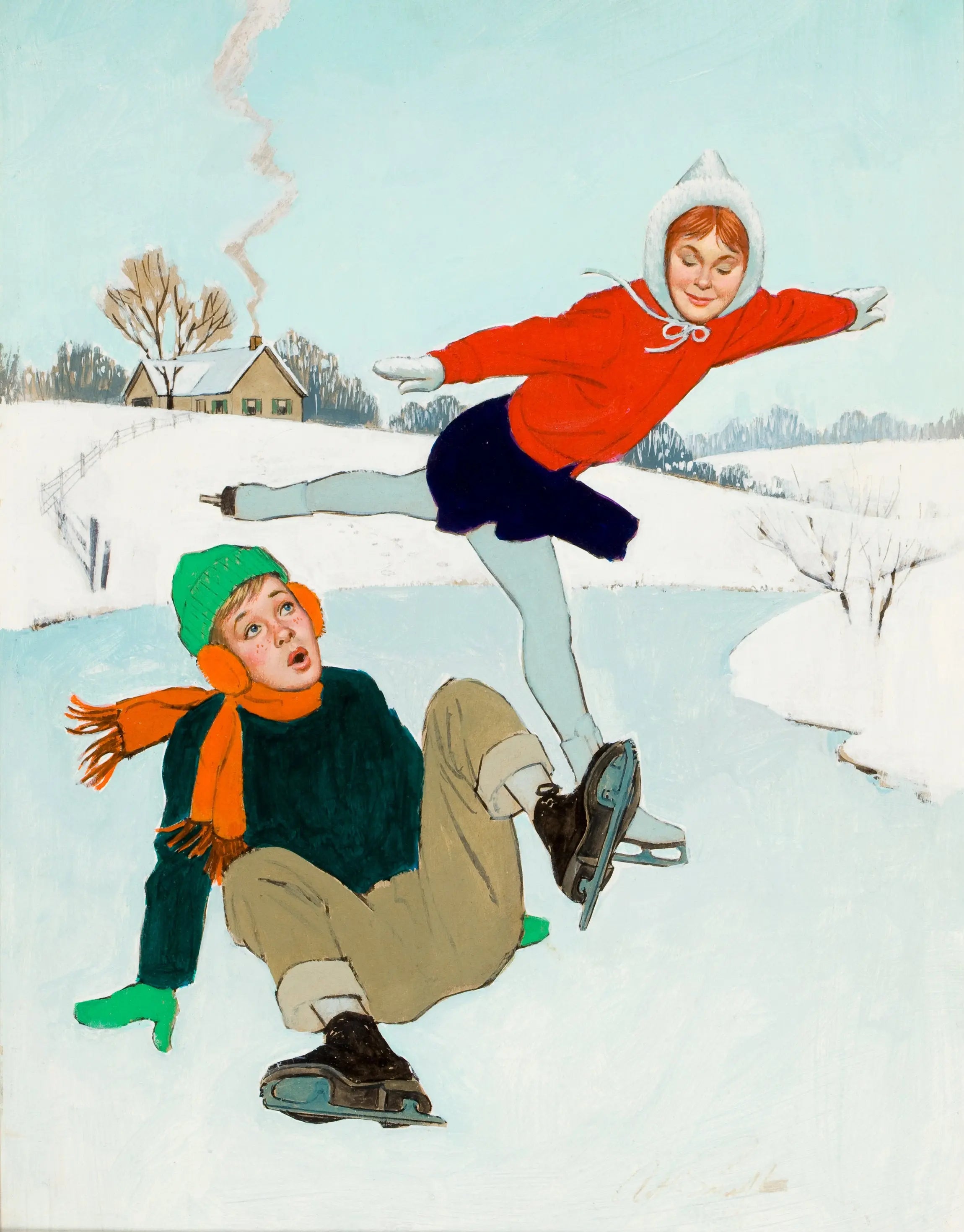{{ product_title }} Fine Art Print | {{ product_vendor }} Jakero77 Arthur Saron Sarnoff - Ice Skating Mishap 1950s - 17" x 22" Fine Art Print Art Print  Jakero77