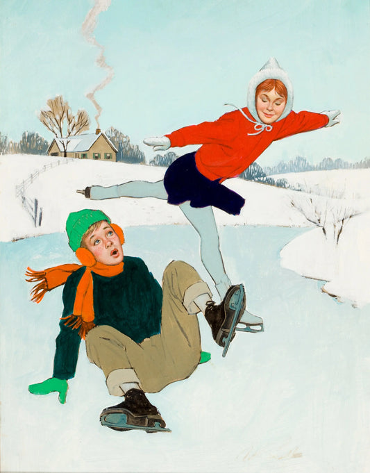 {{ product_title }} Fine Art Print | {{ product_vendor }} Jakero77 Arthur Saron Sarnoff - Ice Skating Mishap 1950s - 17" x 22" Fine Art Print Art Print  Jakero77