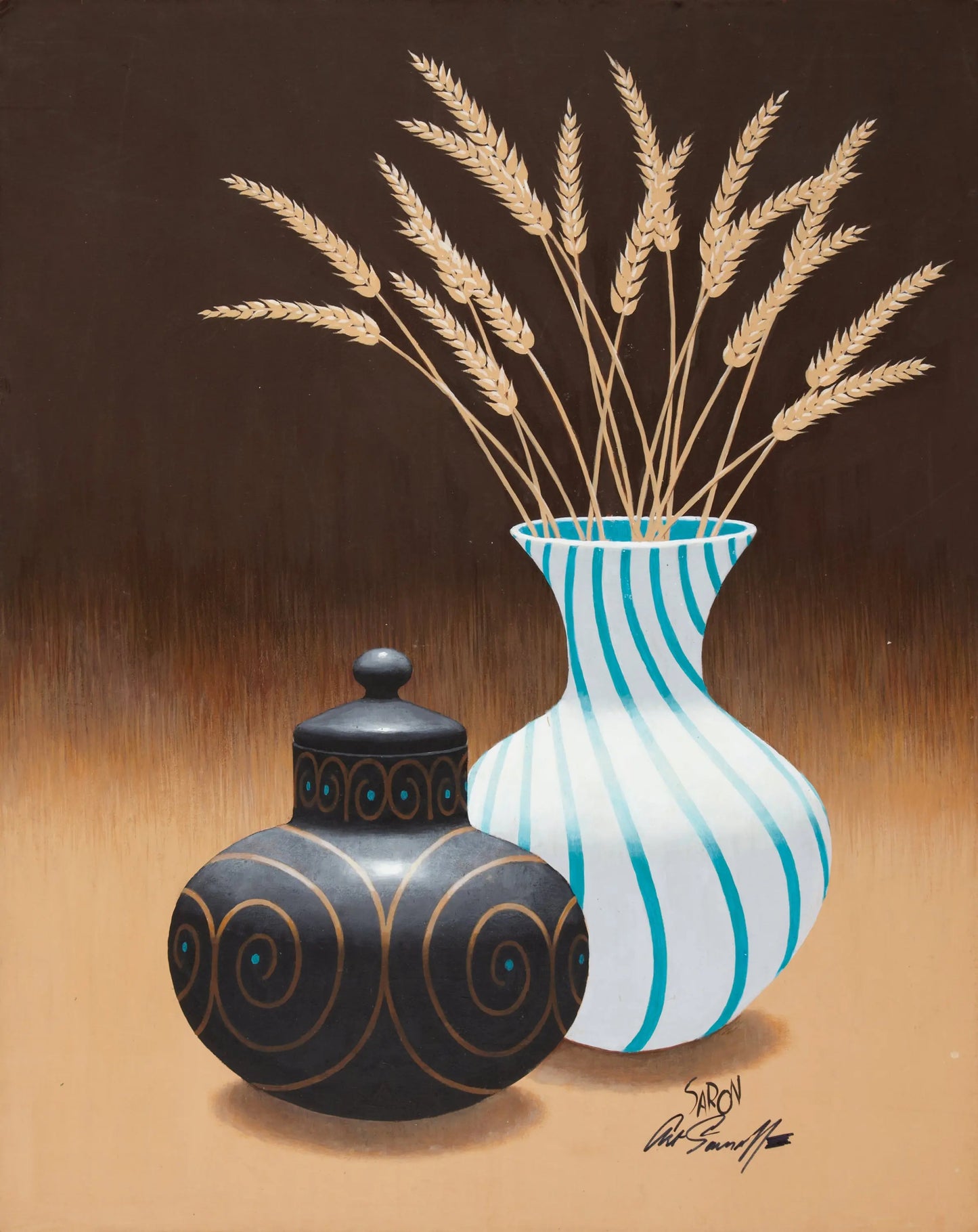 {{ product_title }} Fine Art Print | {{ product_vendor }} Jakero77 Arthur Saron Sarnoff - Vases with Wheat 1960s Signed - 17" x 22" Fine Art Print Art Print  Jakero77