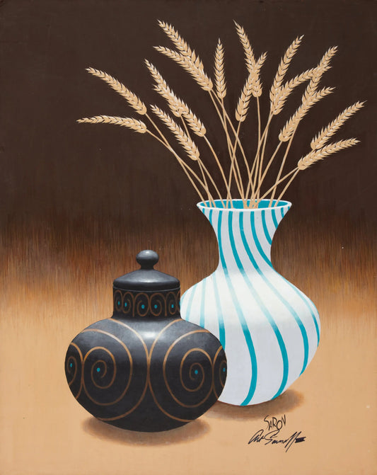 {{ product_title }} Fine Art Print | {{ product_vendor }} Jakero77 Arthur Saron Sarnoff - Vases with Wheat 1960s Signed - 17" x 22" Fine Art Print Art Print  Jakero77