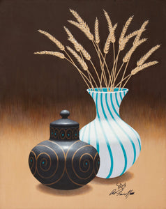 {{ product_title }} Fine Art Print | {{ product_vendor }} Jakero77 Arthur Saron Sarnoff - Vases with Wheat 1960s Signed - 17" x 22" Fine Art Print Art Print  Jakero77