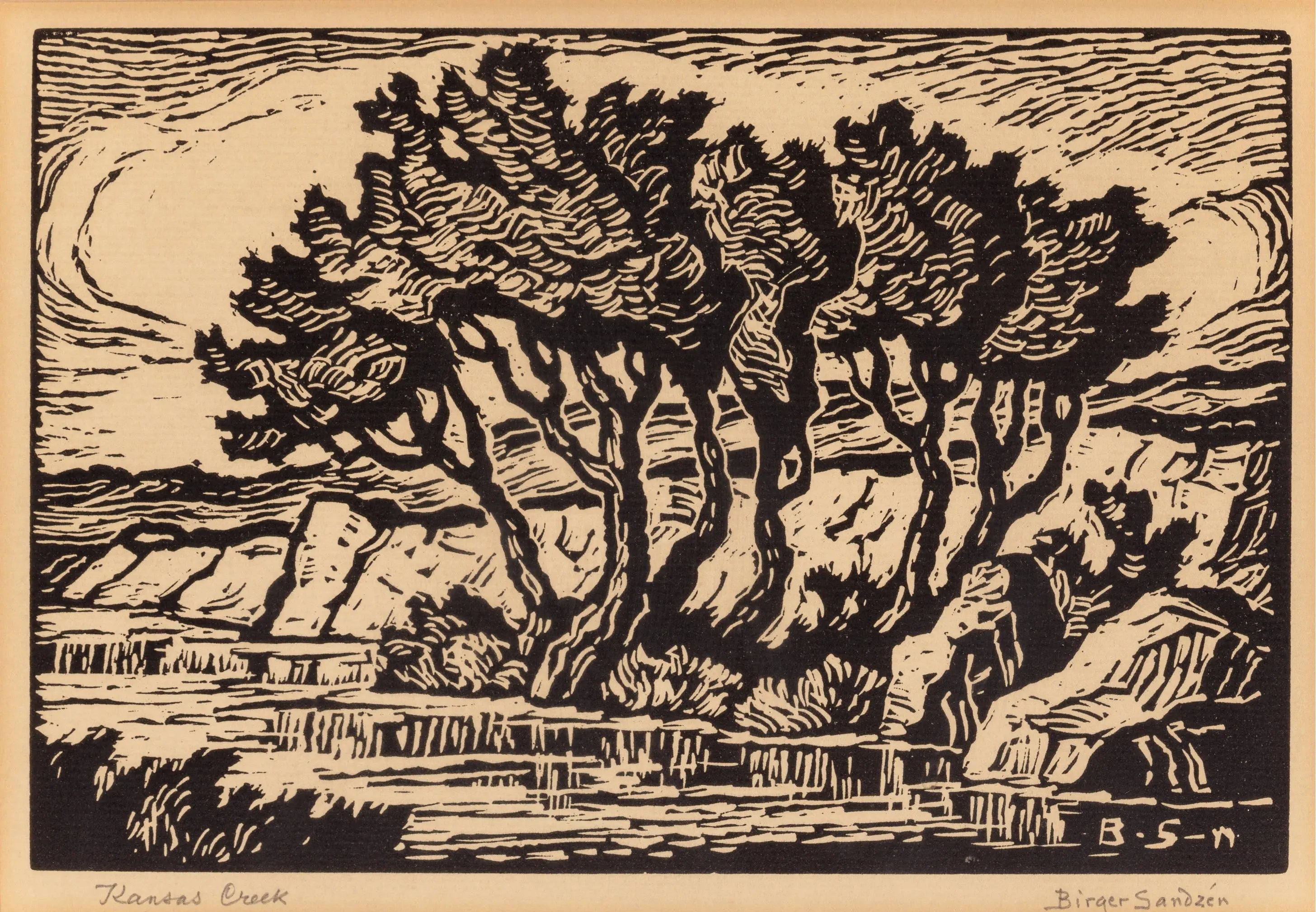 {{ product_title }} Fine Art Print | {{ product_vendor }} Jakero77 Birger Sandzen - Kansas Creek (1930s) - 17" x 22" Fine Art Print Art Print  Jakero77