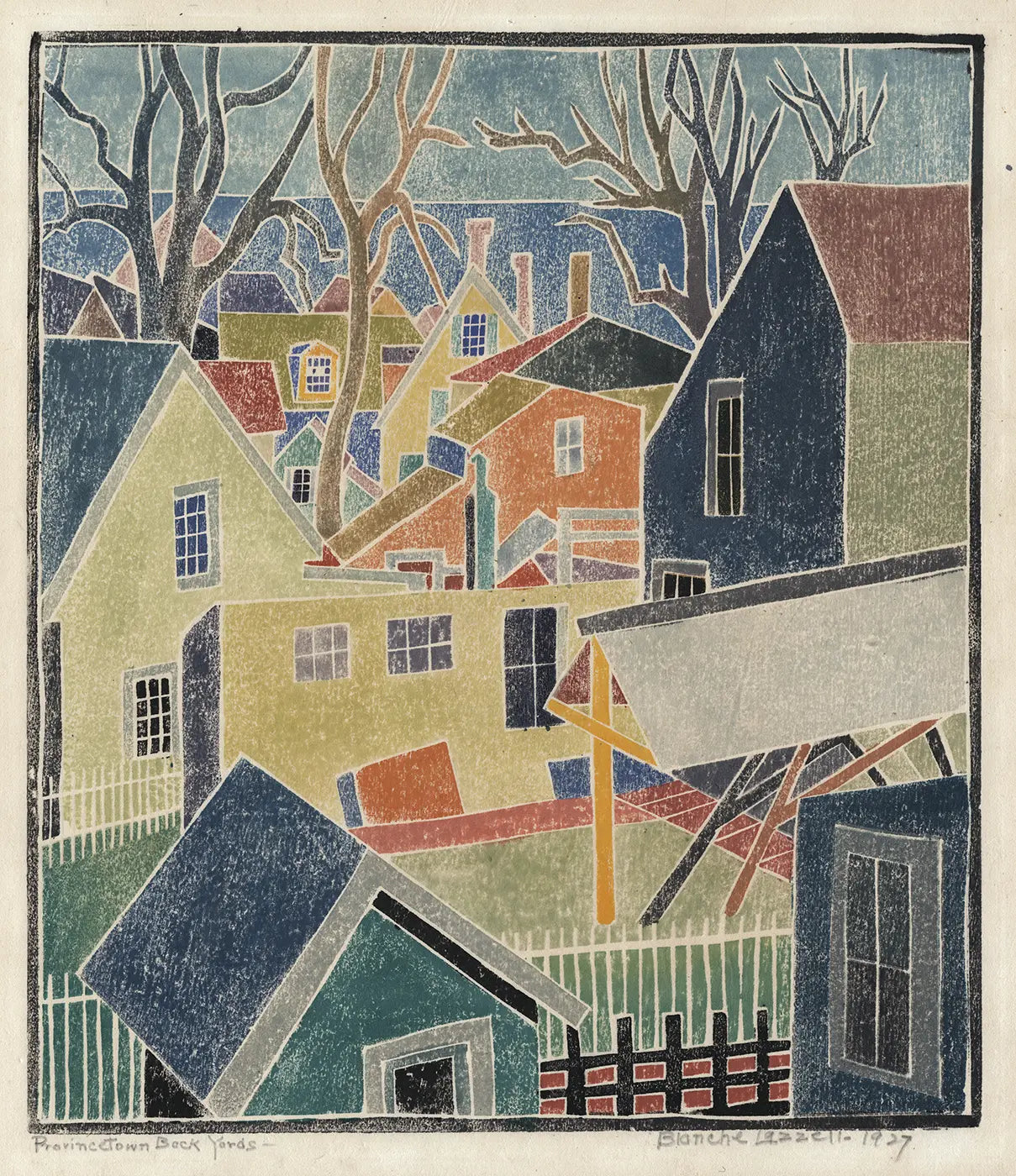 {{ product_title }} Fine Art Print | {{ product_vendor }} Jakero77 Blanche Lazzell - Provincetown Back Yards (1927) Signed - 17" x 22" Fine Art Print Art Print  Jakero77