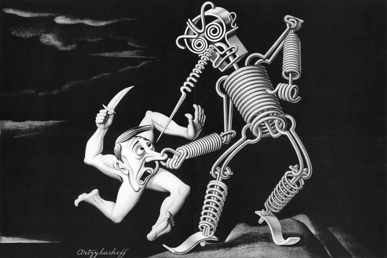 {{ product_title }} Fine Art Print | {{ product_vendor }} Jakero77 Boris Artzybasheff - Anti-Axis Wickwire Spencer Steel (1942) - 17"x22" Art Print Art Print  Jakero77