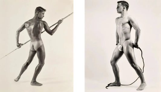 {{ product_title }} Fine Art Print | {{ product_vendor }} Jakero77 Bruce Bellas Two Nude Males Staff & Whip Butt Gay Interest - 17" x 22" Art Print - 1928 Art Print  Jakero77