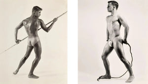 {{ product_title }} Fine Art Print | {{ product_vendor }} Jakero77 Bruce Bellas Two Nude Males Staff & Whip Butt Gay Interest - 17" x 22" Art Print - 1928 Art Print  Jakero77
