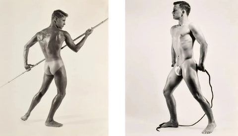 {{ product_title }} Fine Art Print | {{ product_vendor }} Jakero77 Bruce Bellas Two Nude Males Staff & Whip Butt Gay Interest - 17" x 22" Art Print - 1928 Art Print  Jakero77