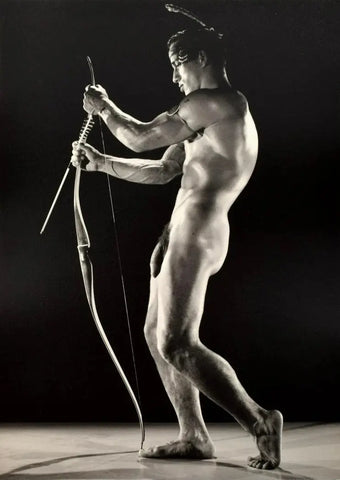 {{ product_title }} Fine Art Print | {{ product_vendor }} Jakero77 Bruce Bellas Vintage Nude Male Feather Cap Bow & Arrow Gay - 17" x 22" Art Print - 1867 Art Print  Jakero77