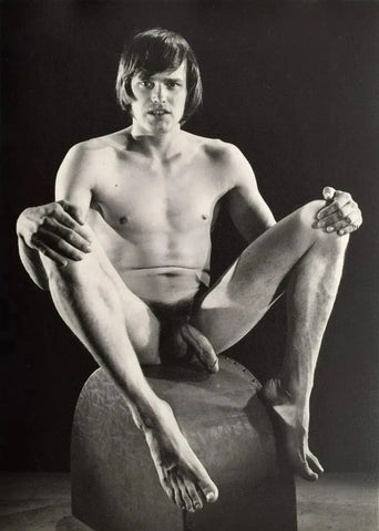 {{ product_title }} Fine Art Print | {{ product_vendor }} Jakero77 Bruce Bellas Vintage Nude Male Seated Legs Up Homoerotic - 17"x22" Fine Art Print - 1747 Art Print  Jakero77