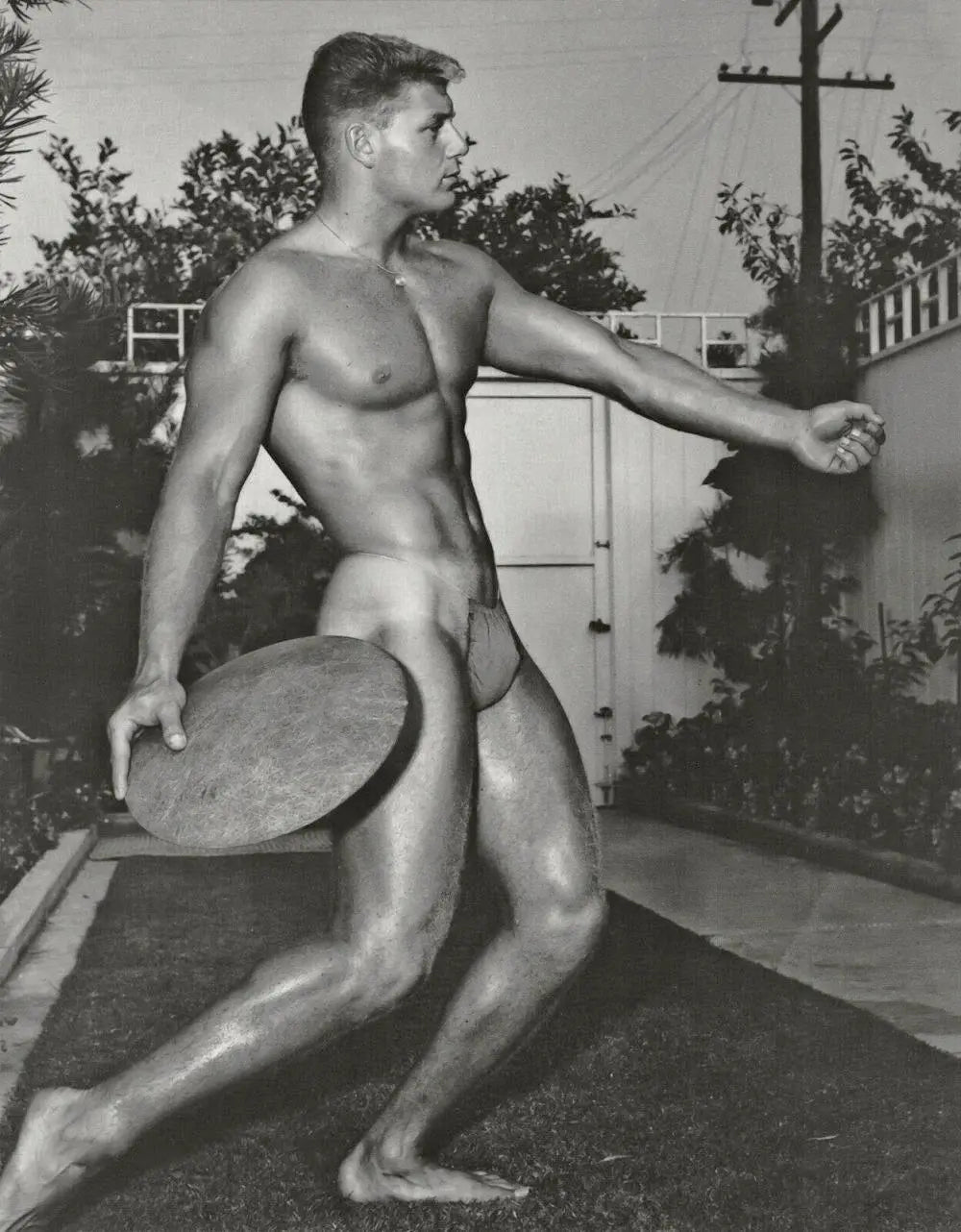 {{ product_title }} Fine Art Print | {{ product_vendor }} Jakero77 Bruce Bellas of LA - Kip Behar Nude Posing with Discus 1950s Gay - 17"x22" Print Art Print  Jakero77