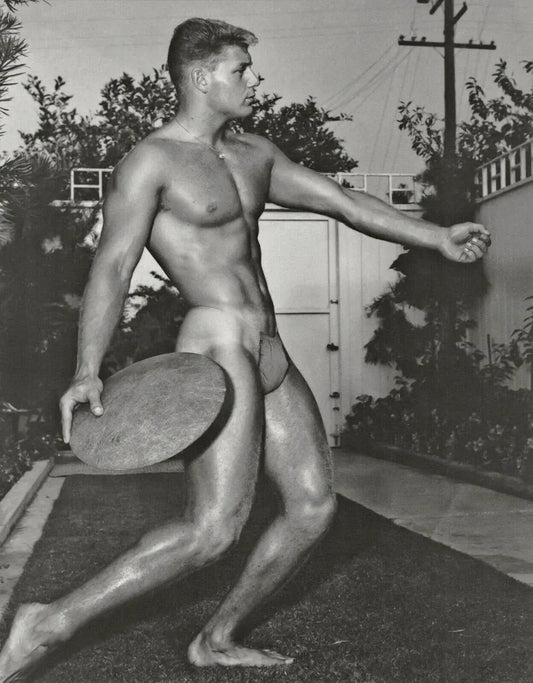 {{ product_title }} Fine Art Print | {{ product_vendor }} Jakero77 Bruce Bellas of LA - Kip Behar Nude Posing with Discus 1950s Gay - 17"x22" Print Art Print  Jakero77