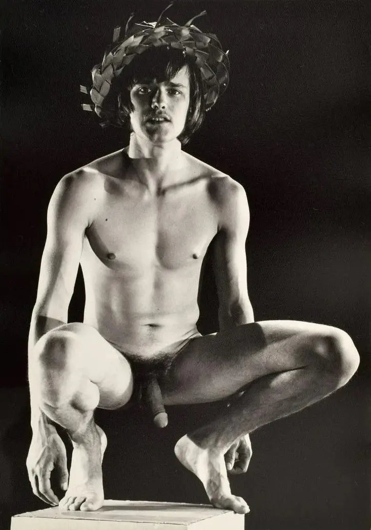 {{ product_title }} Fine Art Print | {{ product_vendor }} Jakero77 Bruce Bellas of LA Nude Male Crouched on Cube Gay Interest - 17" x 22" Art Print - 1756 Art Print  Jakero77