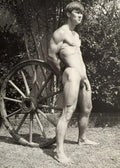 {{ product_title }} Fine Art Print | {{ product_vendor }} Jakero77 Bruce Bellas of LA Nude Male Homoerotic w/ Wagon Wheel - 17" x 22" Fine Art Print -1707 Art Print  Jakero77
