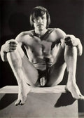 {{ product_title }} Fine Art Print | {{ product_vendor }} Jakero77 Bruce Bellas of LA Nude Male Seated on Cube Legs Up Gay - 17"x22" Fine Art Print - 1752 Art Print  Jakero77