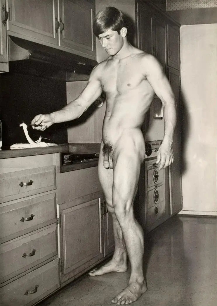 {{ product_title }} Fine Art Print | {{ product_vendor }} Jakero77 Bruce Bellas of LA Vintage 1960s Nude Male in Kitchen - 17" x 22" Fine Art Print - 1715 Art Print  Jakero77