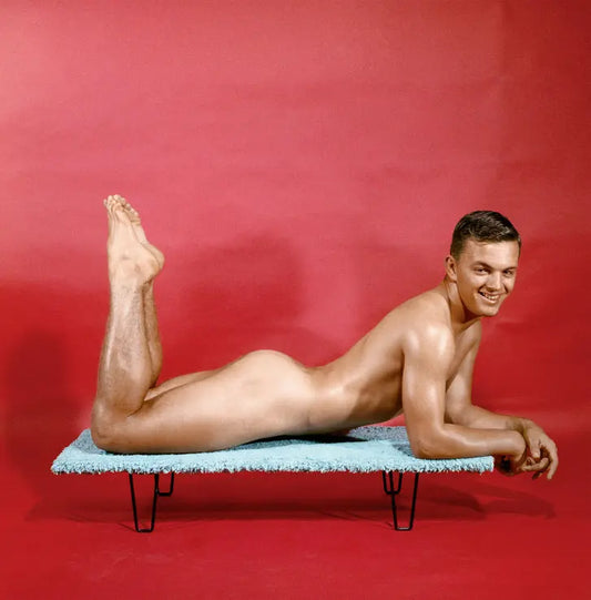{{ product_title }} Fine Art Print | {{ product_vendor }} Jakero77 Bruce Bellas of LA Vintage Gay Nude Laying Down Pink RARE - 17" x 22" Art Print - 2138 Art Print  Jakero77