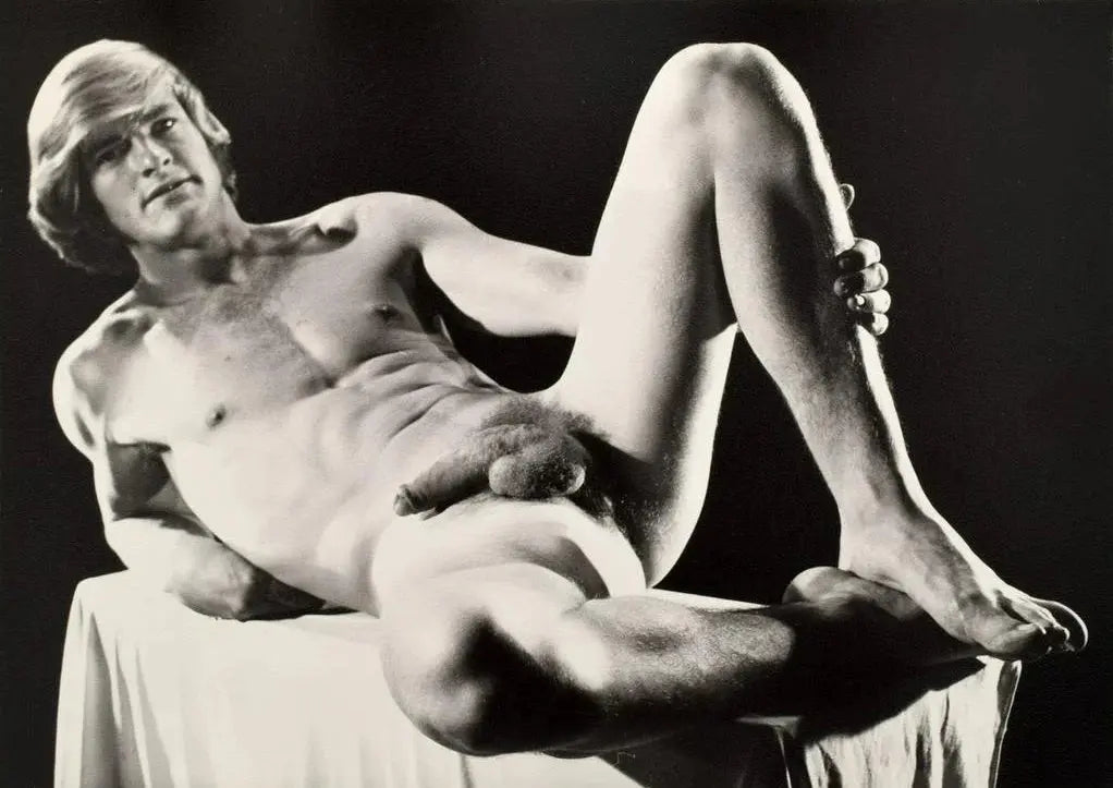 {{ product_title }} Fine Art Print | {{ product_vendor }} Jakero77 Bruce of LA 1960s Nude Blonde Male Laying Back Homoerotic Gay - 17"x22" Art Print - 1767 Art Print  Jakero77