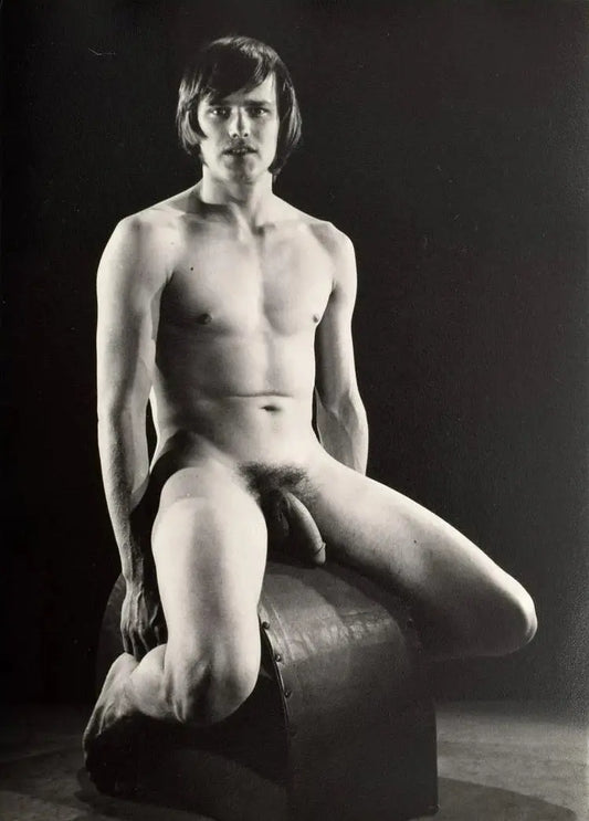{{ product_title }} Fine Art Print | {{ product_vendor }} Jakero77 Bruce of LA 1960s Nude Male Seated on Iconic Stool Gay - 17" x 22" Fine Art Print - 1746 Art Print  Jakero77