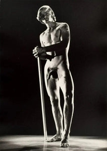 {{ product_title }} Fine Art Print | {{ product_vendor }} Jakero77 Bruce of LA 1960s Nude Male Tattoo Standing w/ Pole Gay - 17"x22" Fine Art Print - 1769 Art Print  Jakero77