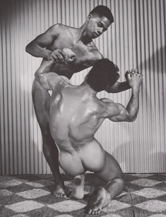 {{ product_title }} Fine Art Print | {{ product_vendor }} Jakero77 Bruce of LA - Ed Fury & Bill Broomes Wrestling Nude 1950s Gay - 17" x 22" Print Art Print  Jakero77