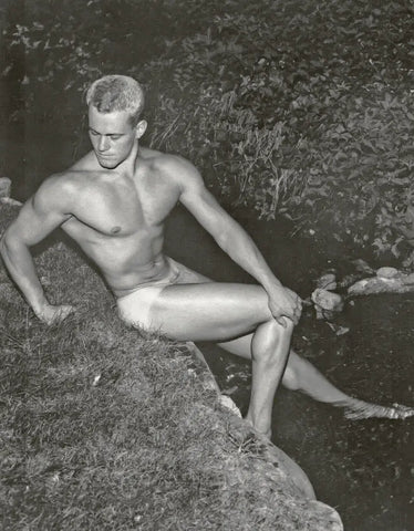 {{ product_title }} Fine Art Print | {{ product_vendor }} Jakero77 Bruce of LA - Mike Sill Nude Seated with Foot in Brook Gay 1960s - 17"x22" Print Art Print  Jakero77
