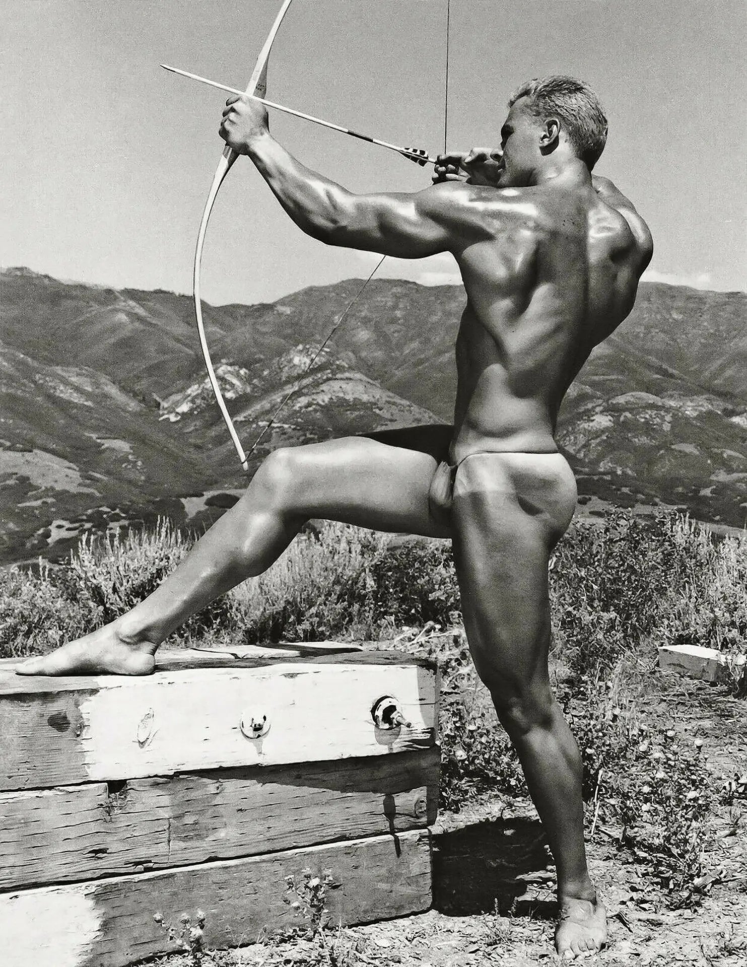 {{ product_title }} Fine Art Print | {{ product_vendor }} Jakero77 Bruce of LA - Nude Archer Bow & Arrow California Hills Gay (1950) - 17" x 22" Print Art Print  Jakero77