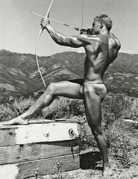 {{ product_title }} Fine Art Print | {{ product_vendor }} Jakero77 Bruce of LA - Nude Archer Bow & Arrow California Hills Gay (1950) - 17" x 22" Print Art Print  Jakero77