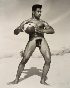{{ product_title }} Fine Art Print | {{ product_vendor }} Jakero77 Bruce of LA Nude Black Male Sand & Beachball Vintage Gay - 17"x22" Fine Art Print - 1828 Art Print  Jakero77