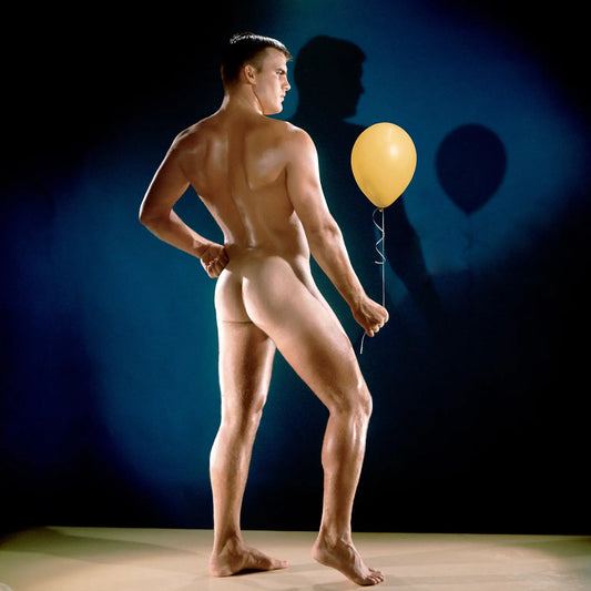 {{ product_title }} Fine Art Print | {{ product_vendor }} Jakero77 Bruce of LA Nude Male Holding Birthday Balloon Butt Gay 1960s - 17" x 22" Print Art Print  Jakero77
