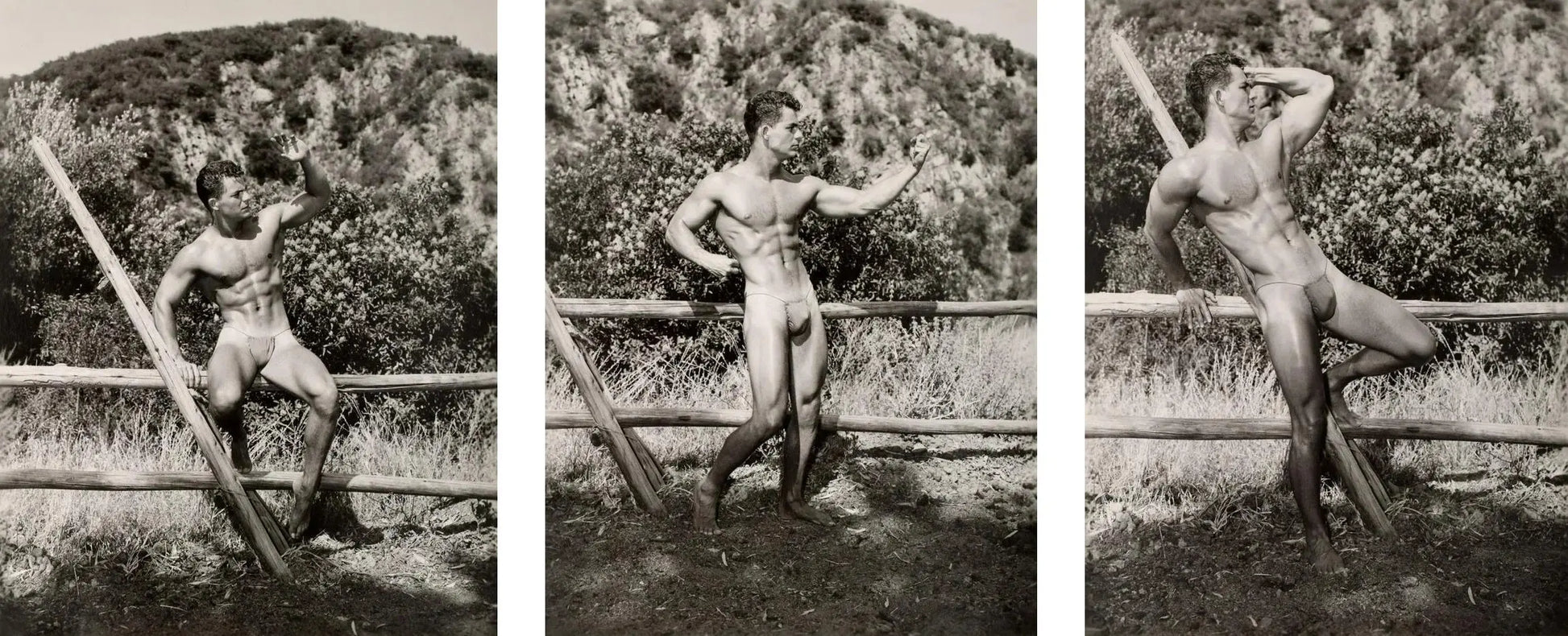 {{ product_title }} Fine Art Print | {{ product_vendor }} Jakero77 Bruce of LA Nude Male Posing Outside Loin Cloth Vintage Gay Interest - 17"x22" Fine Art Print - 1966 Art Print  Jakero77