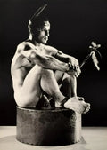 {{ product_title }} Fine Art Print | {{ product_vendor }} Jakero77 Bruce of LA Nude Male Seated on Drum Homoerotic Gay Interest - 17"x22" Art Print - 1868 Art Print  Jakero77