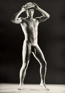 {{ product_title }} Fine Art Print | {{ product_vendor }} Jakero77 Bruce of LA Nude Male Standing Cowboy Hat Gay Interest - 17" x 22" Fine Art Print - 1763 Art Print  Jakero77