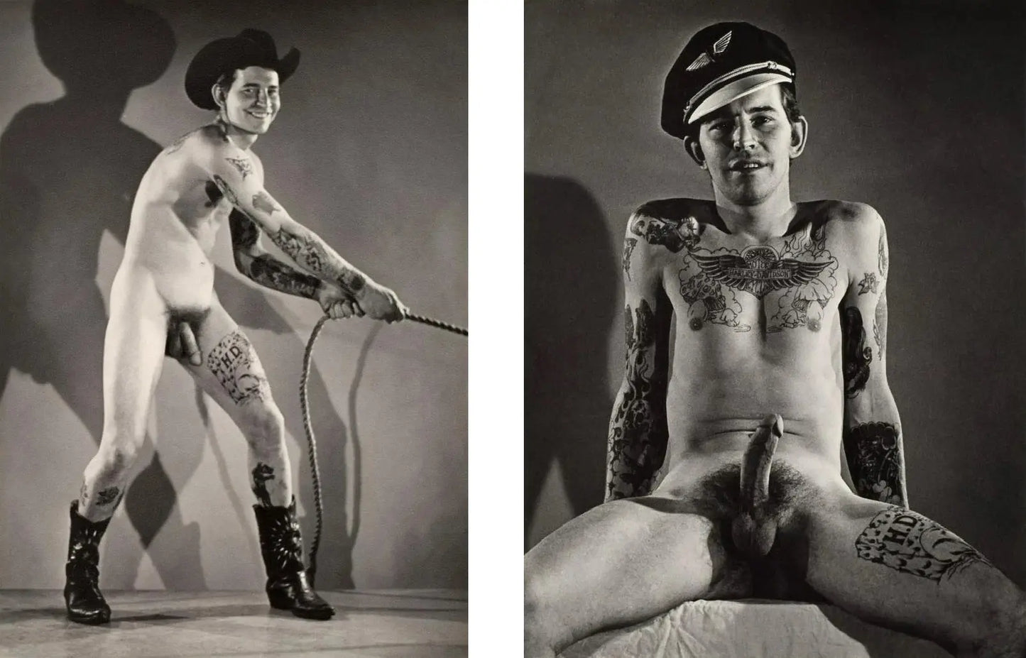{{ product_title }} Fine Art Print | {{ product_vendor }} Jakero77 Bruce of LA Nude Tattooed Cowboy/Officer Erection 1960s Homoerotic Vintage Gay Interest - 17"x22" Fine Art Print - 1980 Art Print  Jakero77