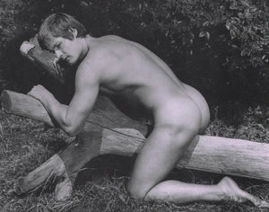 {{ product_title }} Fine Art Print | {{ product_vendor }} Jakero77 Bruce of LA - Paul Strand Nude Straddling Log Butt Gay 1960s - 17"x22" Art Print Art Print  Jakero77