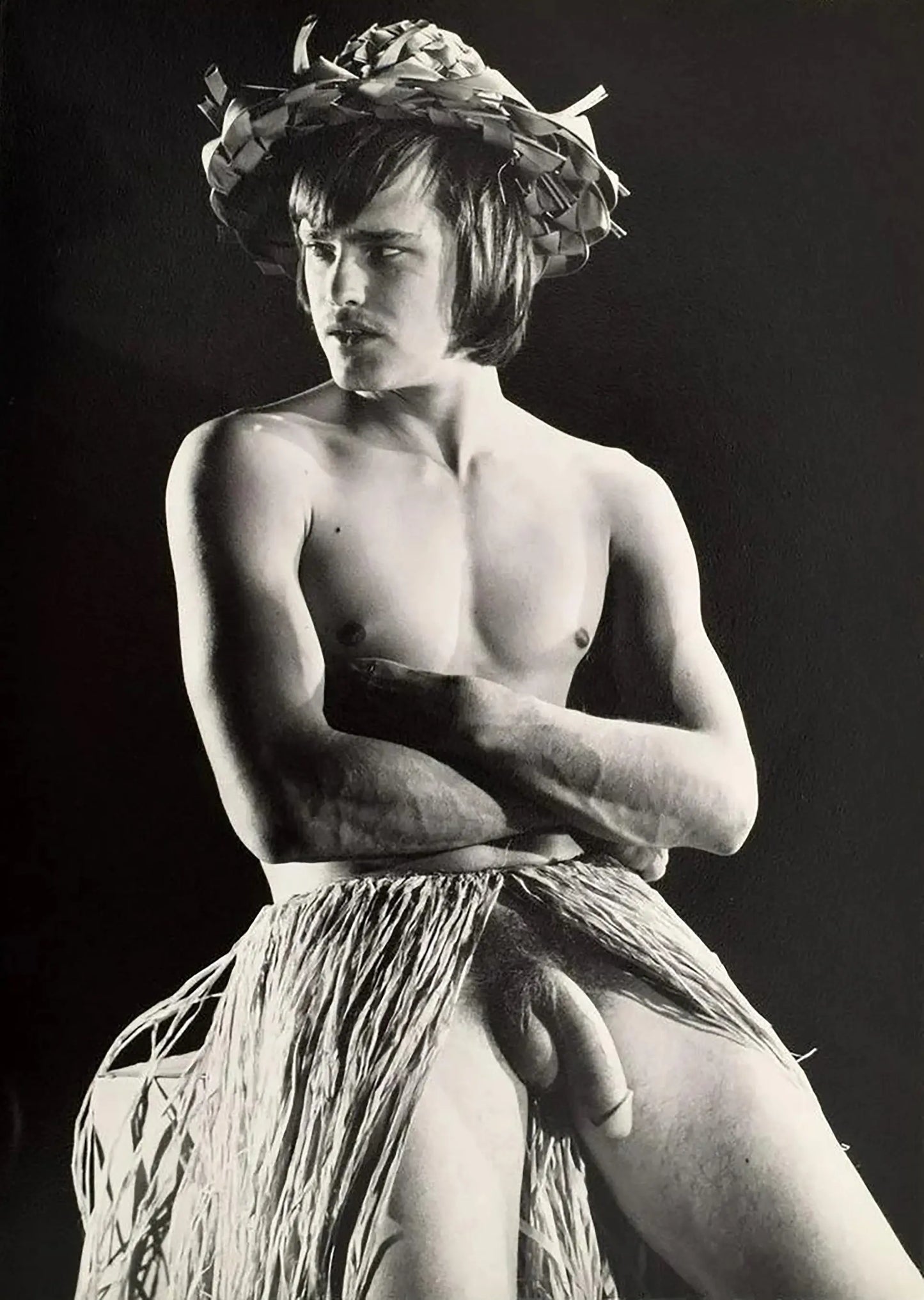 {{ product_title }} Fine Art Print | {{ product_vendor }} Jakero77 Bruce of LA Retro Nude Male in Grass Skirt Gay Interest - 17"x22" Fine Art Print - 1731 Art Print  Jakero77