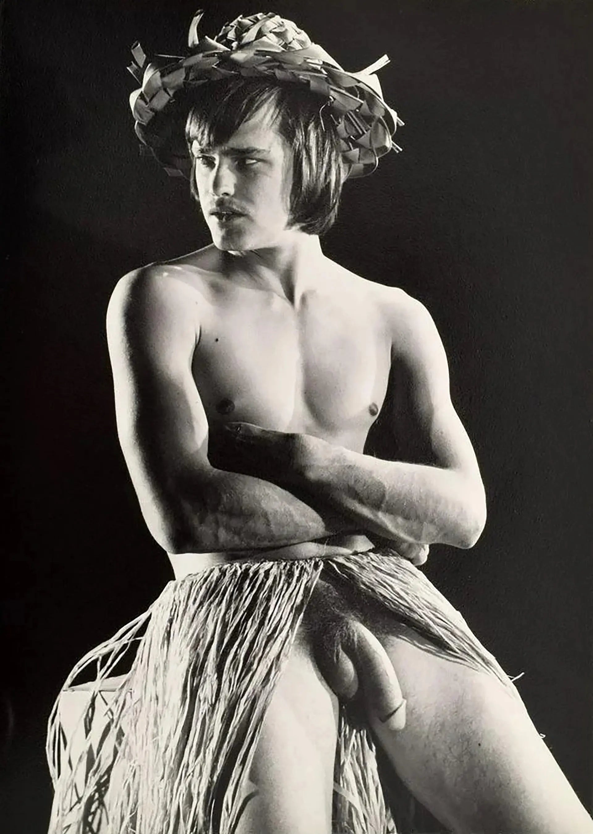 {{ product_title }} Fine Art Print | {{ product_vendor }} Jakero77 Bruce of LA Retro Nude Male in Grass Skirt Gay Interest - 17"x22" Fine Art Print - 1731 Art Print  Jakero77