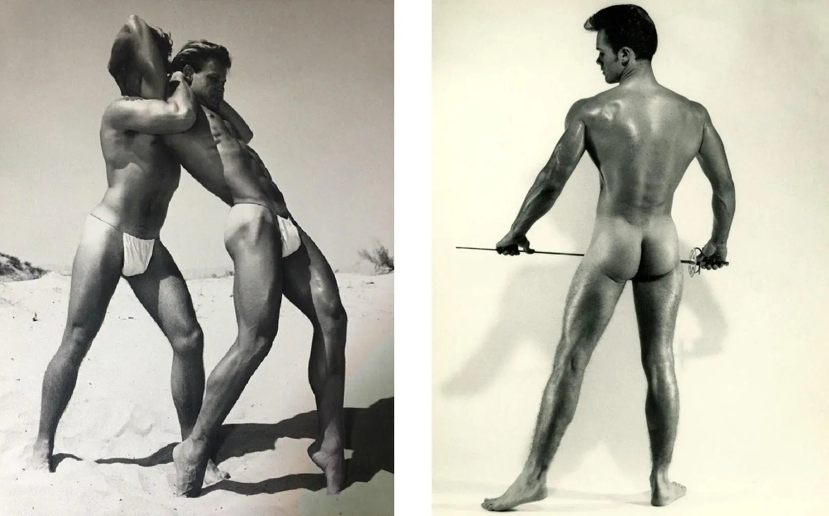 {{ product_title }} Fine Art Print | {{ product_vendor }} Jakero77 Bruce of LA Two Nude Males Wrestle & Butt Pose w/ Sword Gay - 17" x 22" Art Print - 2044 Art Print  Jakero77