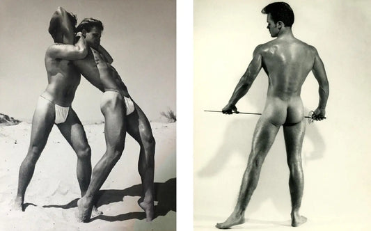 {{ product_title }} Fine Art Print | {{ product_vendor }} Jakero77 Bruce of LA Two Nude Males Wrestle & Butt Pose w/ Sword Gay - 17" x 22" Art Print - 2044 Art Print  Jakero77